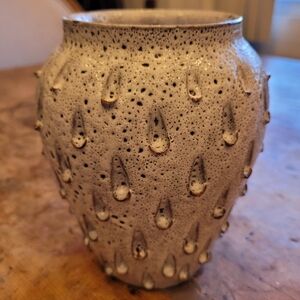 Mid Century Modern White Lava Glaze Japanese Pottery Cachepot Vase